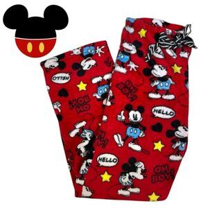 Disney Mickey Mouse Pajama Bottom Sleep Pant Plush Fleece Drawstring Red Women M